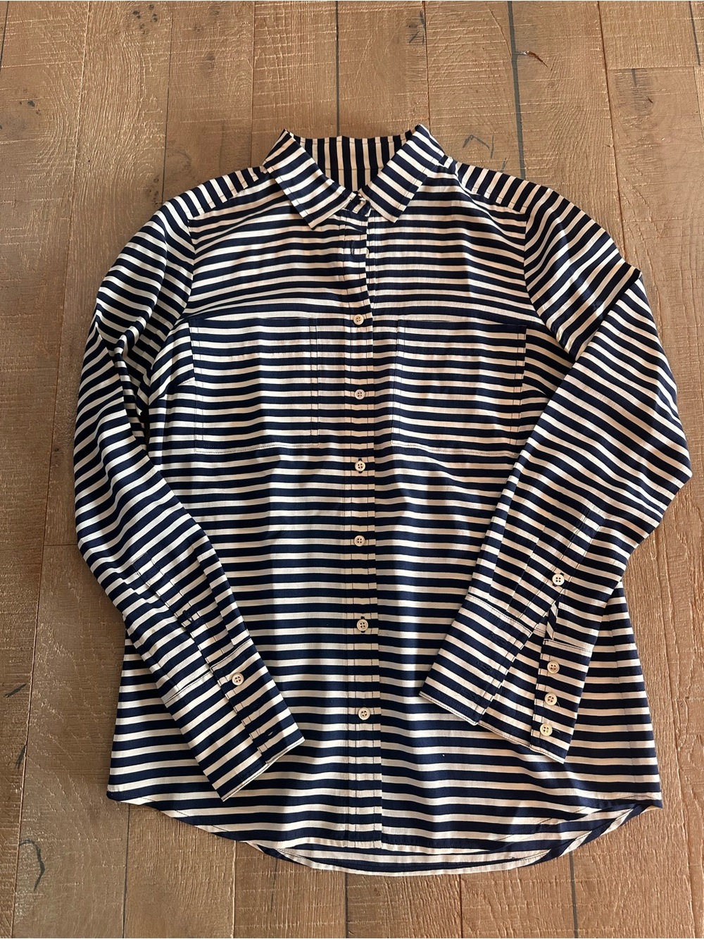 J. Crew Navy & White Striped Silk Button-Down Shirt